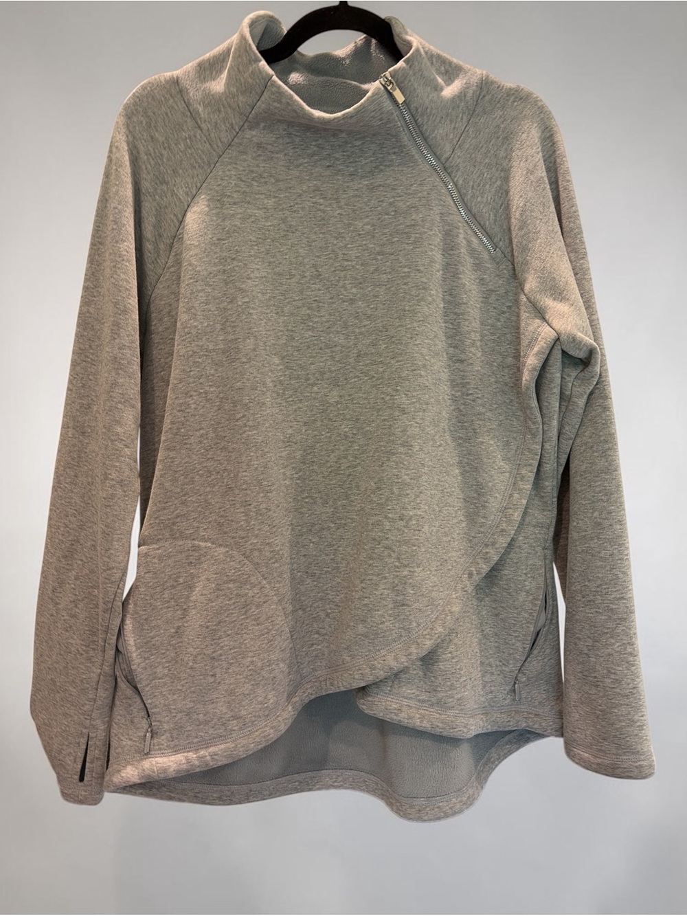 Athleta Heather Gray Asymmetrical Zip Pullover